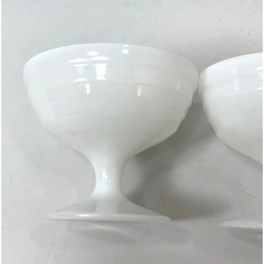 Milk Glass Footed Coupes White Ribbed Vintage 3.5